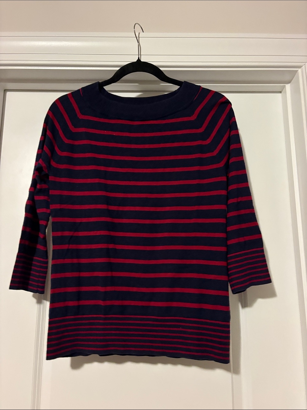 Talbots Navy and Red Striped Boatneck Long Sleeve Top